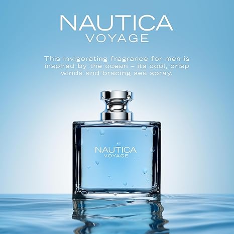Nautica Voyage Eau De Toilette, Cologne and Fragrance For Men, Fresh, Romantic, Fruity Scent Woody, Aquatic Notes of Apple, Water Lotus, Cedarwood, and Musk Ideal Day Wear, Long Lasting 3.3Fl oz