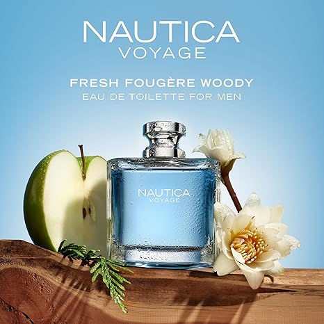 Nautica Voyage Eau De Toilette, Cologne and Fragrance For Men, Fresh, Romantic, Fruity Scent Woody, Aquatic Notes of Apple, Water Lotus, Cedarwood, and Musk Ideal Day Wear, Long Lasting 3.3Fl oz